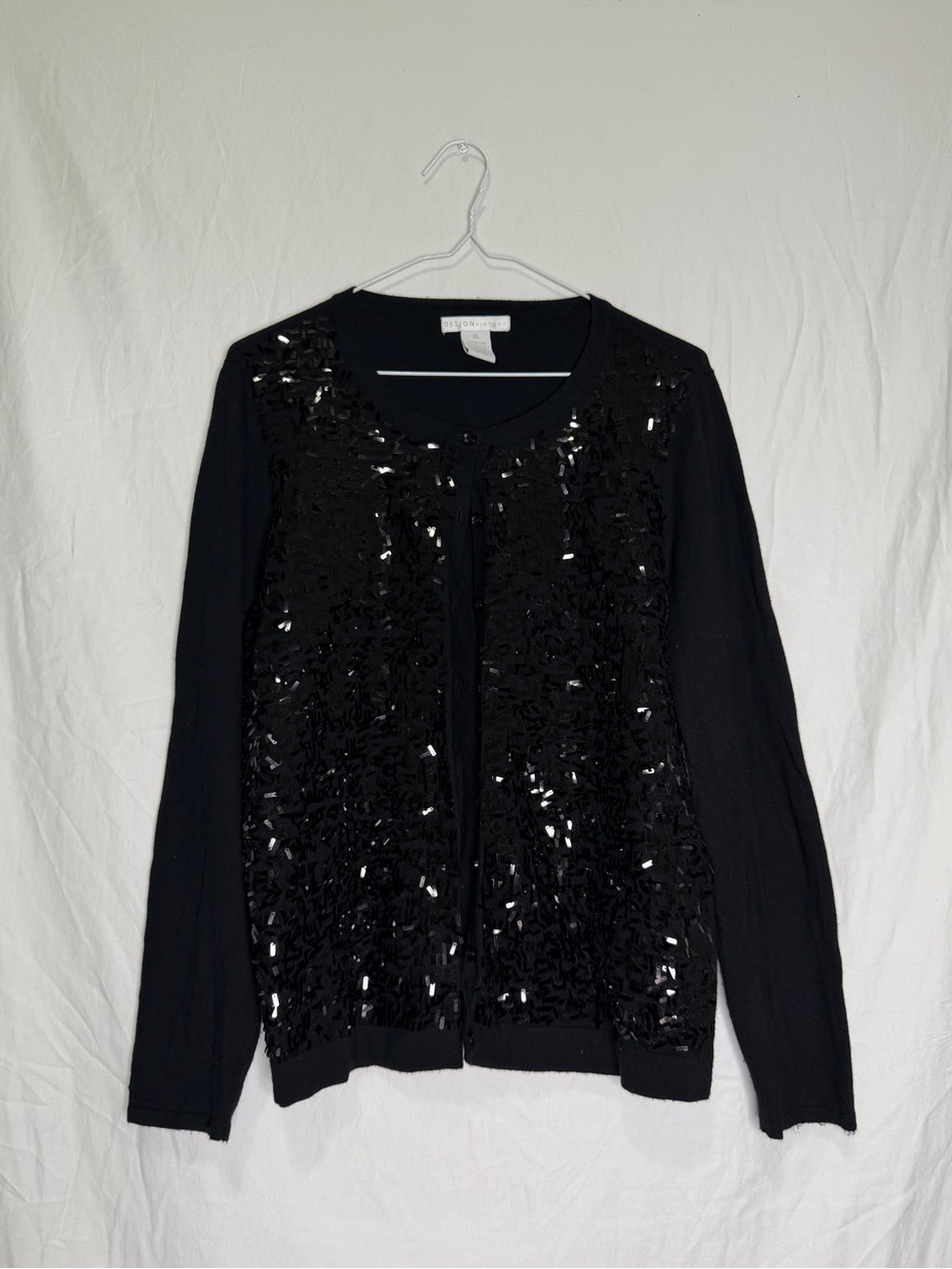 Design History Black Sequin Cardigan Cozy Festive Size XL